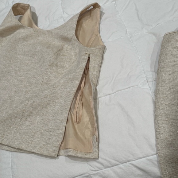 Le Suit Skirt Blouse‎ Set Women’s 12 Tan Cream Midi Pencil Skirt Formal Office - Picture 5 of 8